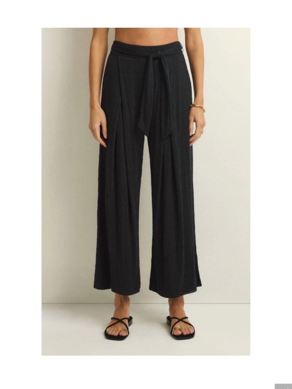 NWT Z Supply Isla Pucker Knit Pant Black Wide Leg Relaxed Fit 8